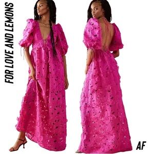 For Love and Lemons Leighton Serena 3D Pink Lace Maxi Dress